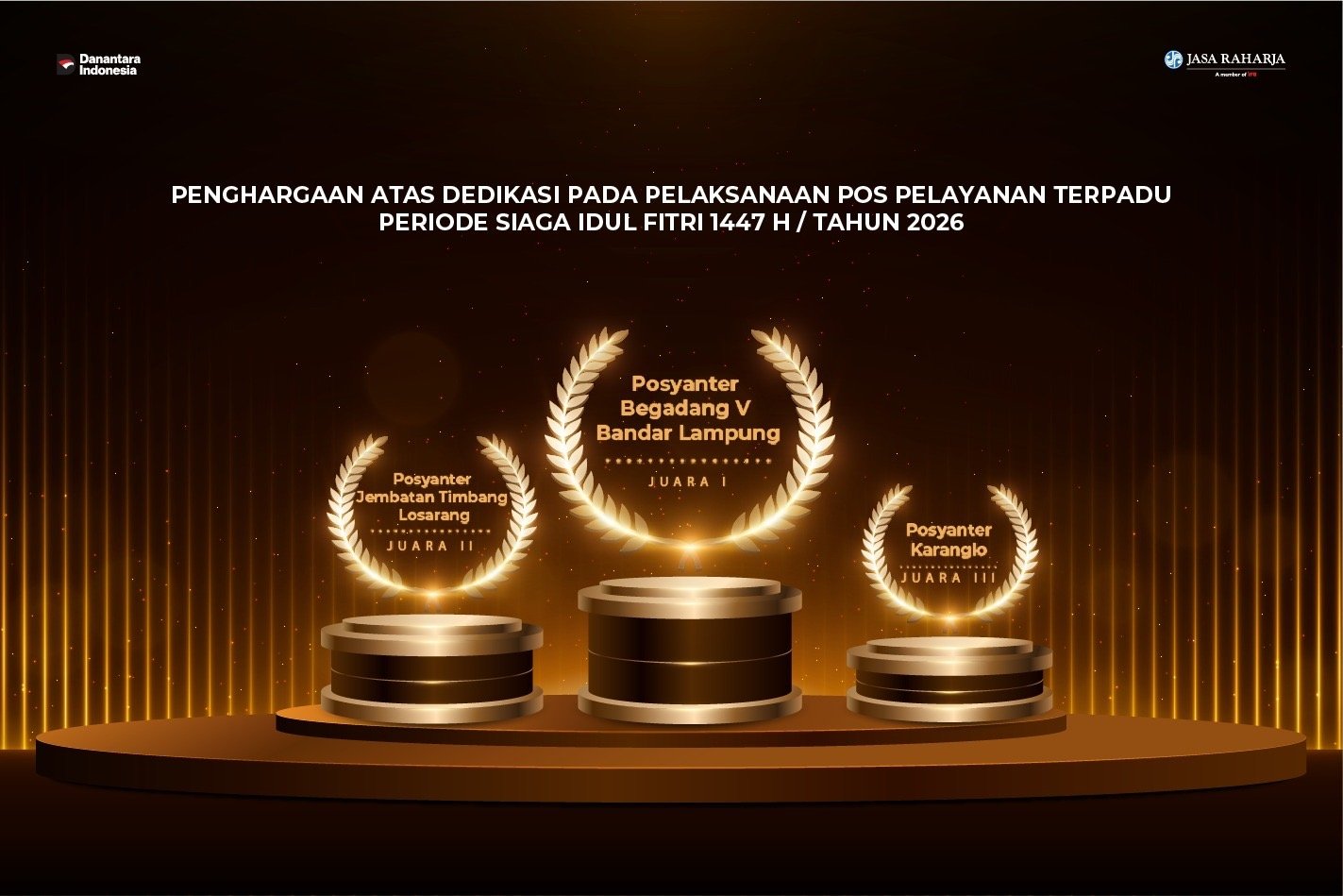 Jasa Raharja Wilayah Lampung Raih Juara 1 Penghargaan Pos Pelayanan Terpadu Siaga Idulfitri 2026